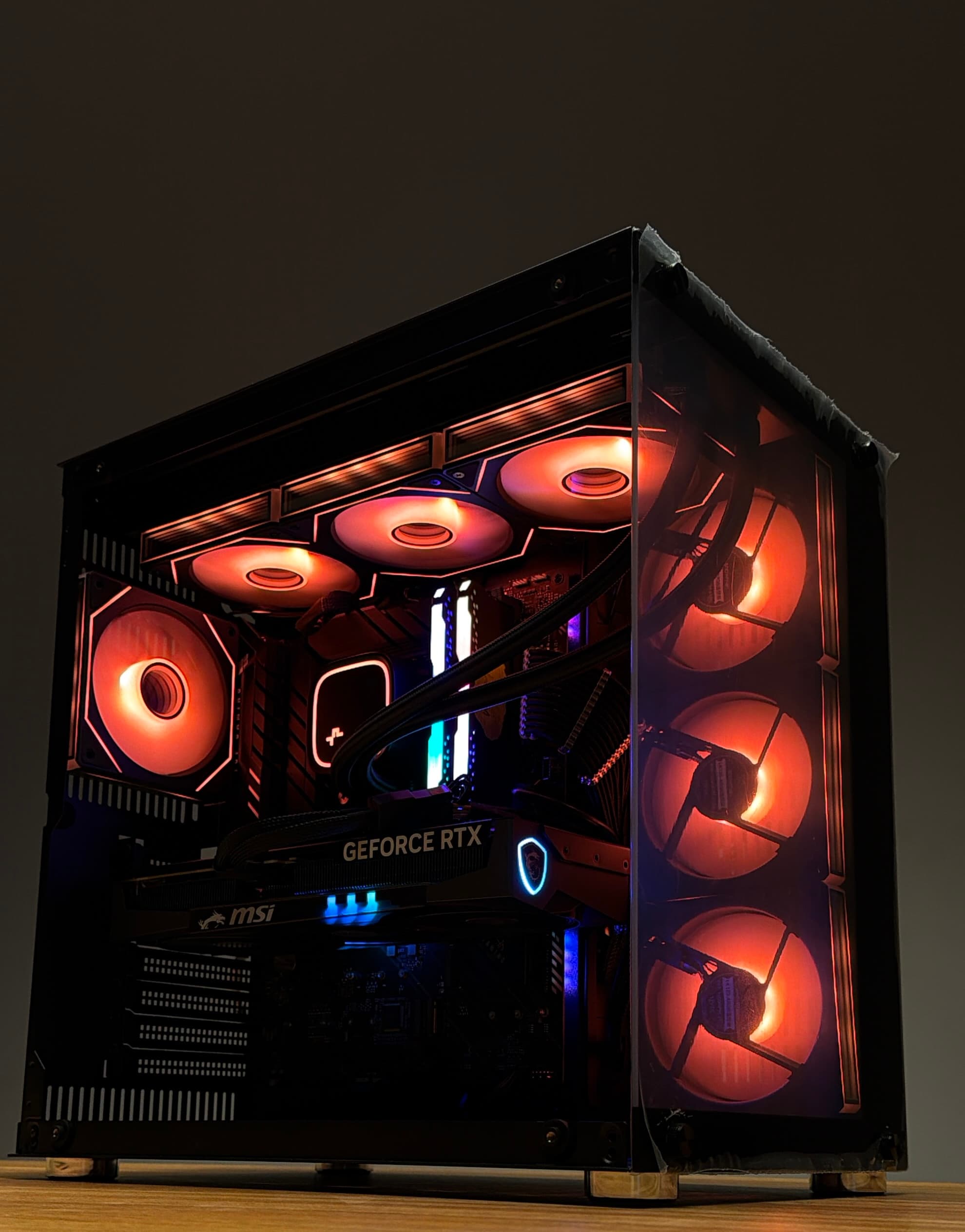 Orange build — angled view
