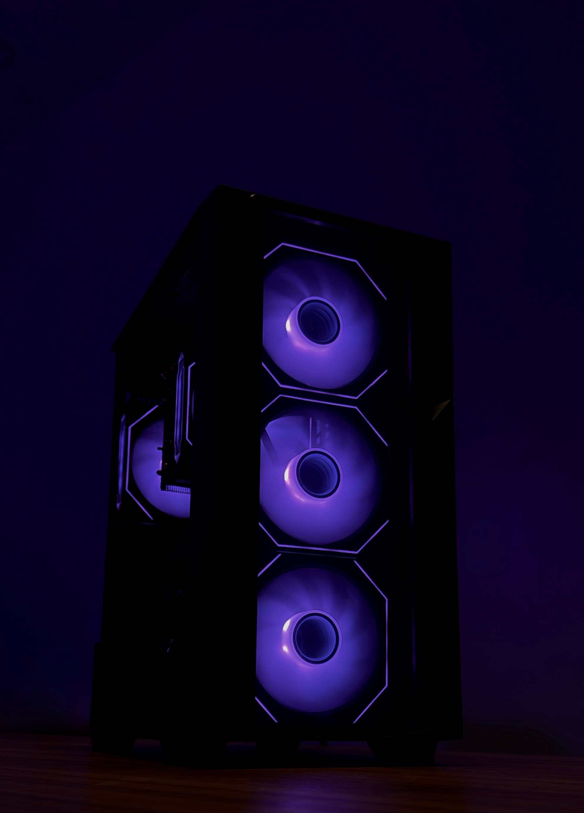 Gaming PC with RGB lighting in dark